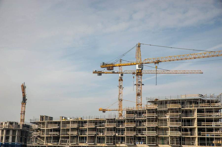 Tower cranes on a high-rise construction site